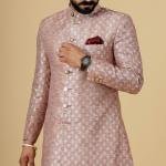 Stunning Rose Gold Banarasi Brocade Achkan | Father Son Combo | Perfect for Grooms Achkan